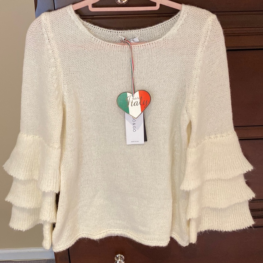 NWT cream sweater with cascading arms